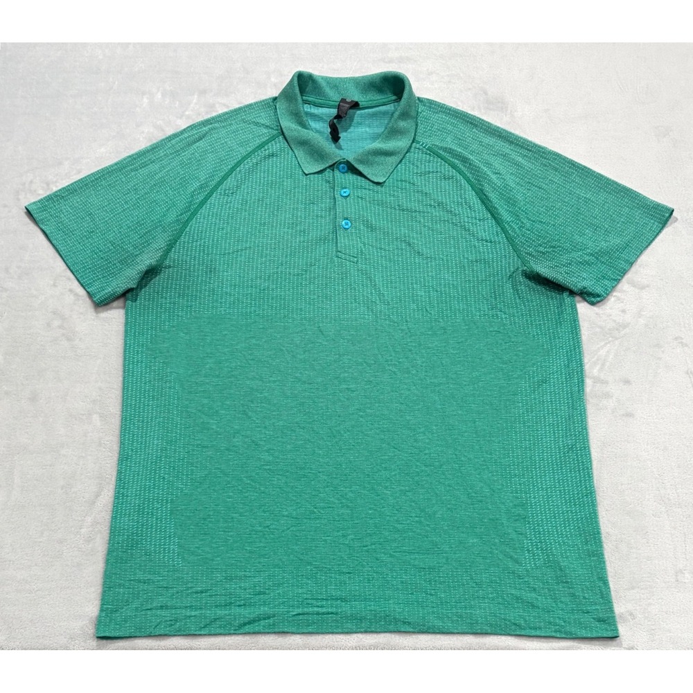 Lululemon Mens Metal Vent Tech Polo Short Sleeve Breathable XL Green Activewear